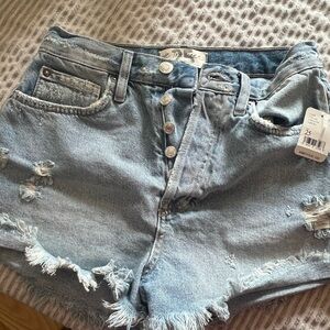 We The Free Light Blue Distressed High-Rise Denim Shorts